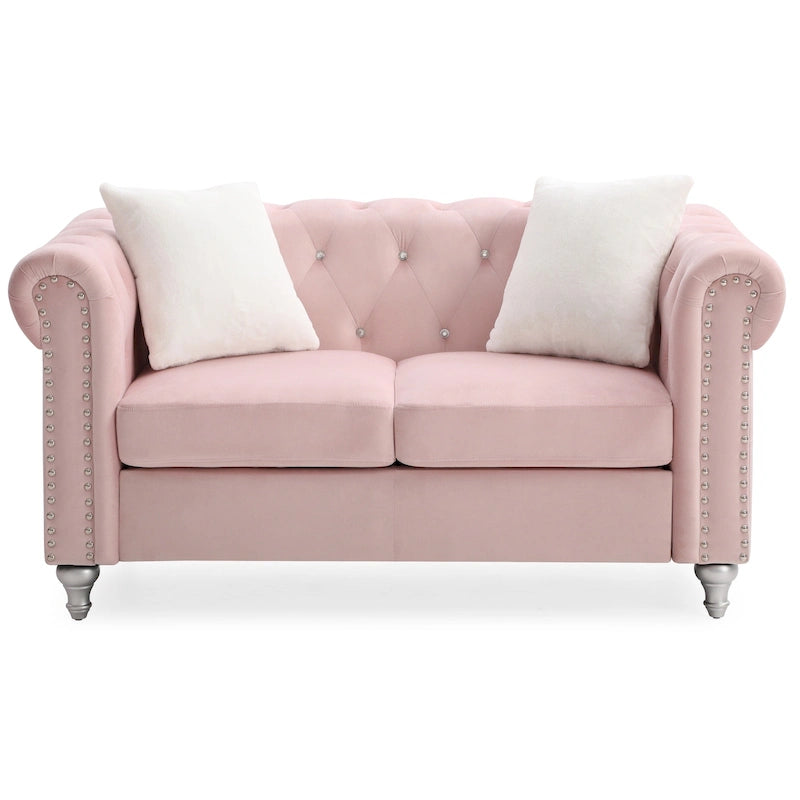 Raisa 60 in. Velvet 2-Seater Sofa With 2-Throw Pillow - 60L x 34W x 30H