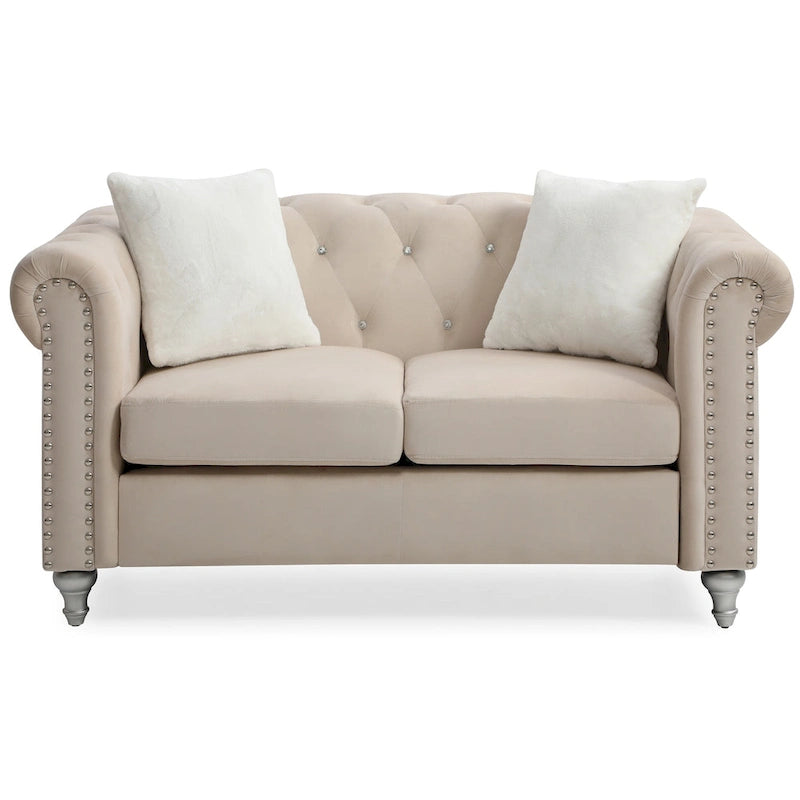 Raisa 60 in. Velvet 2-Seater Sofa With 2-Throw Pillow - 60L x 34W x 30H