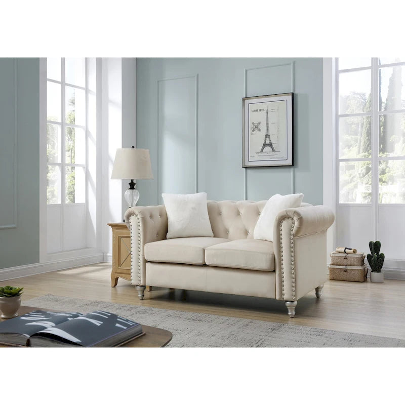 Raisa 60 in. Velvet 2-Seater Sofa With 2-Throw Pillow - 60L x 34W x 30H