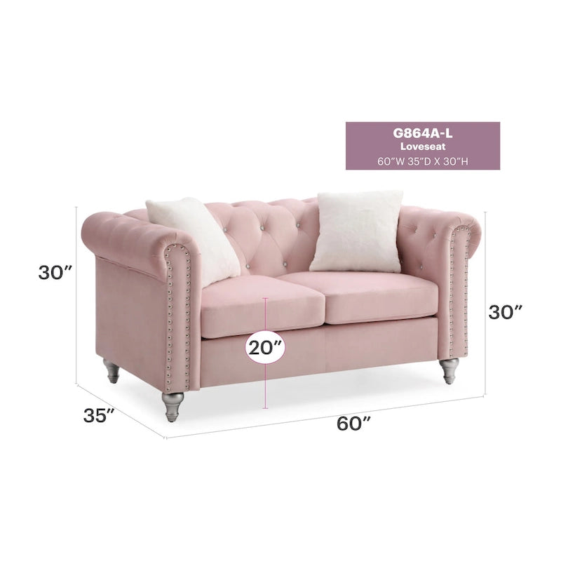 Raisa 60 in. Velvet 2-Seater Sofa With 2-Throw Pillow - 60L x 34W x 30H