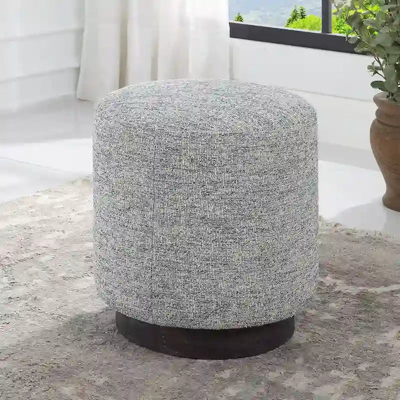 Grey Tweed Round Ottoman – Single Seat / Footrest