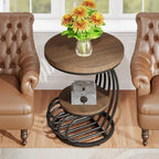 Gold Round End Table, 2 Tiers Side Table with White Faux Marble Top