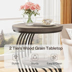 Gold Round End Table, 2 Tiers Side Table with White Faux Marble Top
