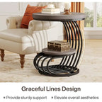 Gold Round End Table, 2 Tiers Side Table with White Faux Marble Top