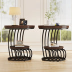 Gold Round End Table, 2 Tiers Side Table with White Faux Marble Top