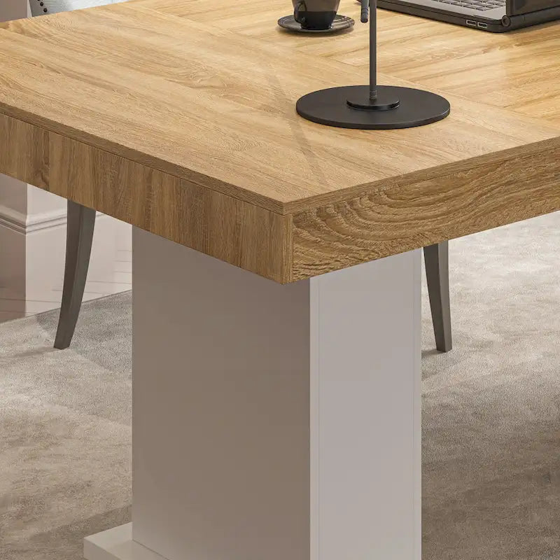 Practical Large Wooden Desk Copmputer Desk Dining Table w/White Base