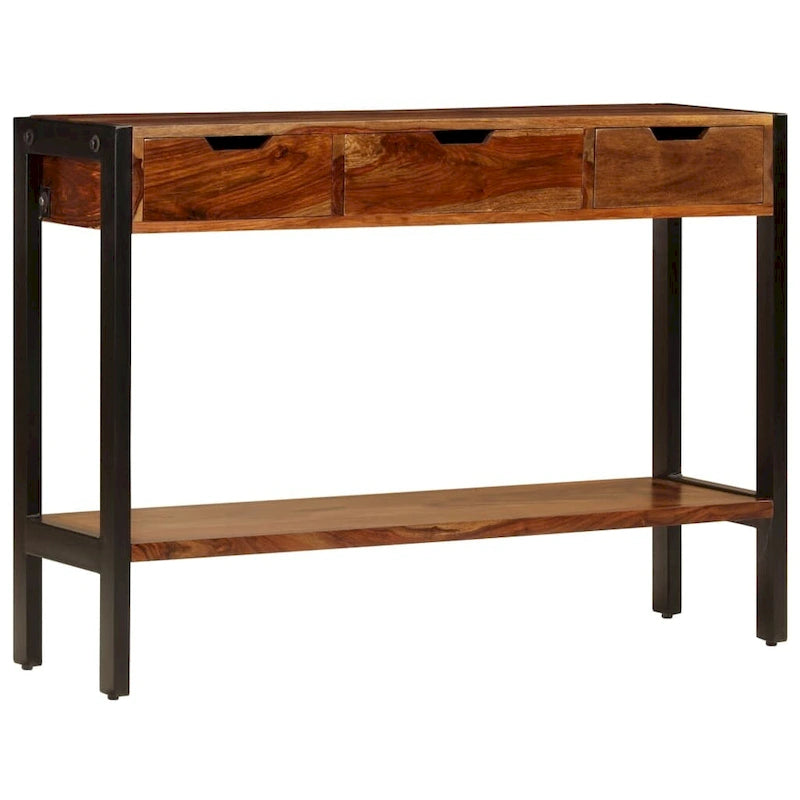 Brown 3-Drawer Sideboard, Solid Sheesham Wood, Single Unit, 43.3"x13.8"x29.5"