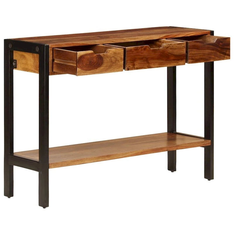 Brown 3-Drawer Sideboard, Solid Sheesham Wood, Single Unit, 43.3"x13.8"x29.5"