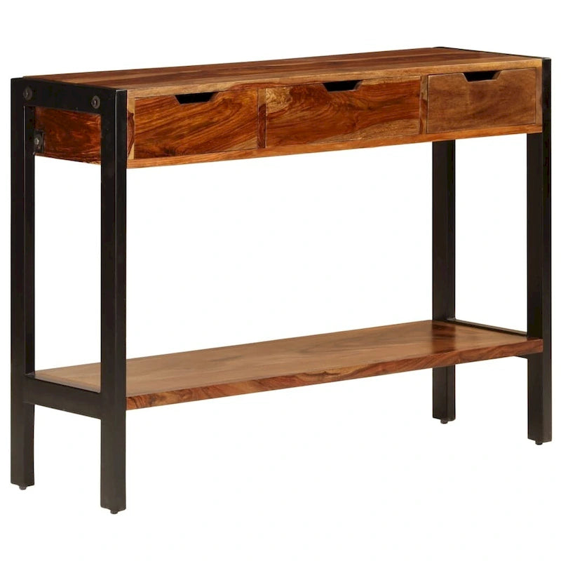 Brown 3-Drawer Sideboard, Solid Sheesham Wood, Single Unit, 43.3"x13.8"x29.5"