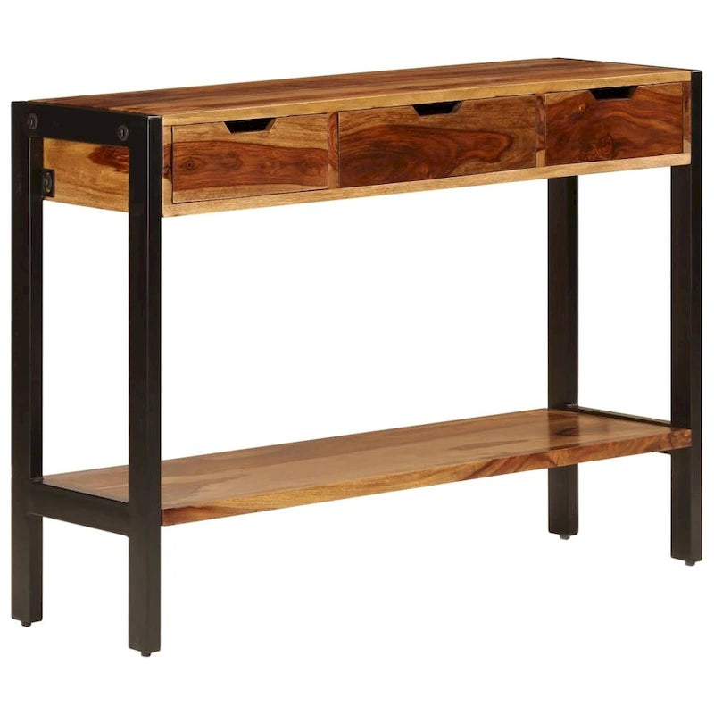 Brown 3-Drawer Sideboard, Solid Sheesham Wood, Single Unit, 43.3"x13.8"x29.5"