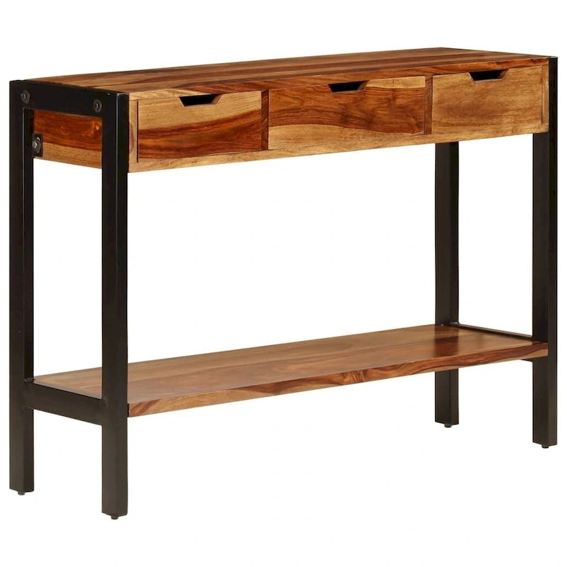 Brown 3-Drawer Sideboard, Solid Sheesham Wood, Single Unit, 43.3"x13.8"x29.5"