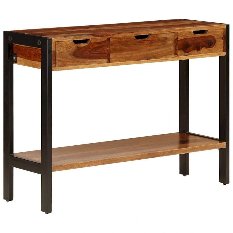 Brown 3-Drawer Sideboard, Solid Sheesham Wood, Single Unit, 43.3"x13.8"x29.5"