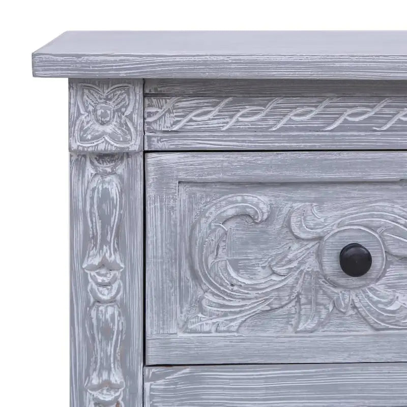 Grey 2-Drawer Sideboard | Solid Mahogany Wood | 35.4"×11.8"×23.6"