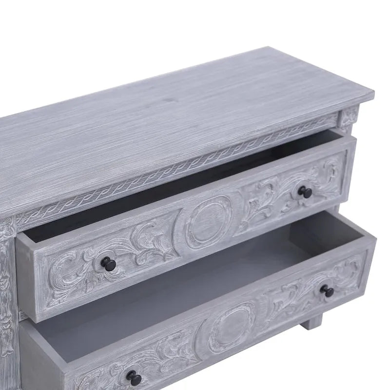 Grey 2-Drawer Sideboard | Solid Mahogany Wood | 35.4"×11.8"×23.6"