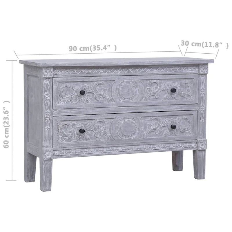 Grey 2-Drawer Sideboard | Solid Mahogany Wood | 35.4"×11.8"×23.6"