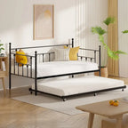 Open Frame Metal Daybed with Trundle, Black, Twin, Sleeps 2