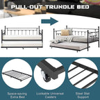Open Frame Metal Daybed with Trundle, Black, Twin, Sleeps 2