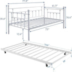 Open Frame Metal Daybed with Trundle, Black, Twin, Sleeps 2