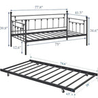 Open Frame Metal Daybed with Trundle, Black, Twin, Sleeps 2