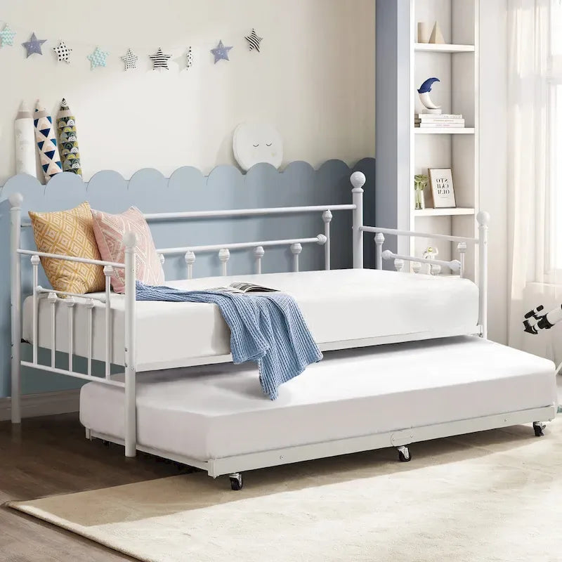 Open Frame Metal Daybed with Trundle, Black, Twin, Sleeps 2