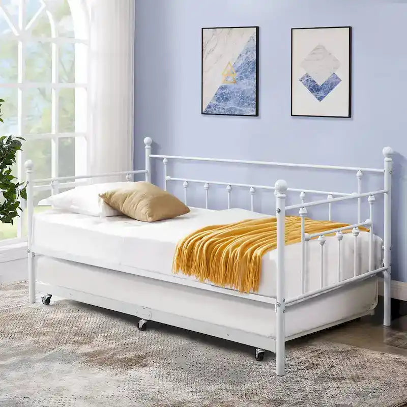 Open Frame Metal Daybed with Trundle, Black, Twin, Sleeps 2