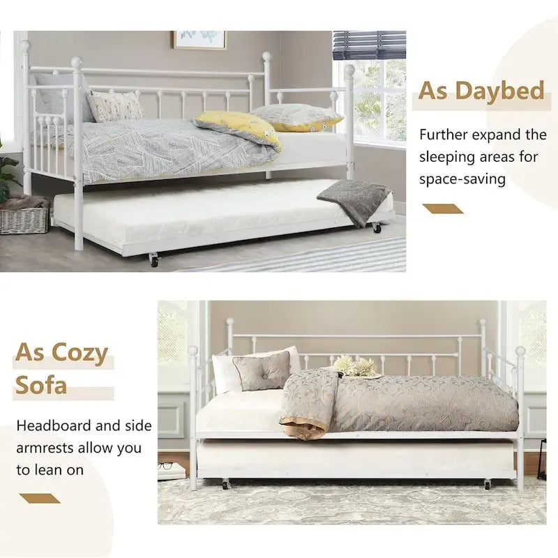 Open Frame Metal Daybed with Trundle, Black, Twin, Sleeps 2