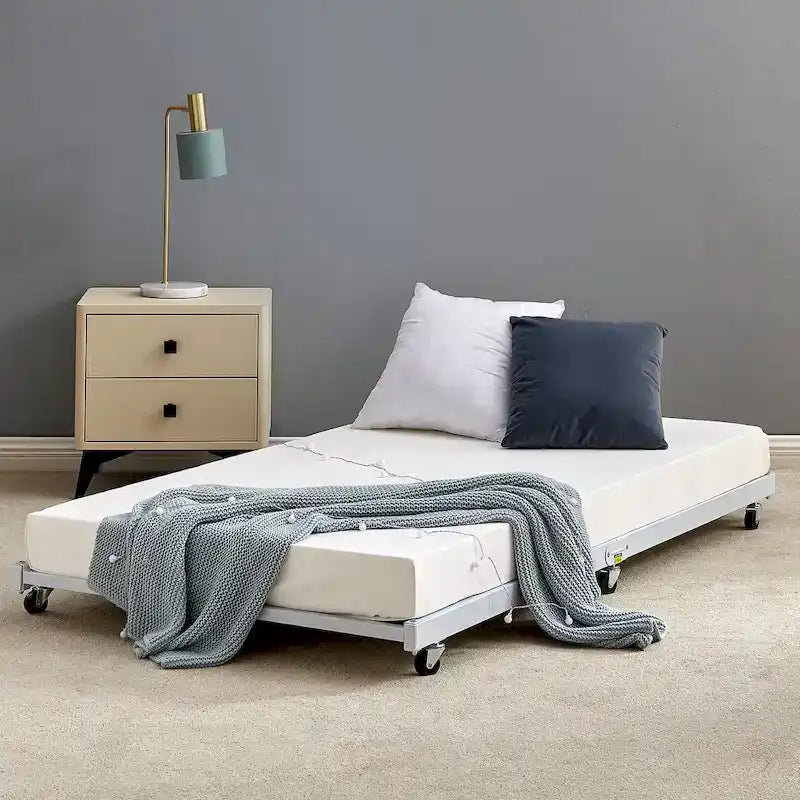 Open Frame Metal Daybed with Trundle, Black, Twin, Sleeps 2