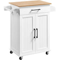 White/Black Rolling Kitchen Cart with Drawer, 2-Door Cabinet & Towel Rack, for 1 Person
