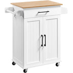 White/Black Rolling Kitchen Cart with Drawer, 2-Door Cabinet & Towel Rack, for 1 Person