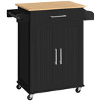 White/Black Rolling Kitchen Cart with Drawer, 2-Door Cabinet & Towel Rack, for 1 Person