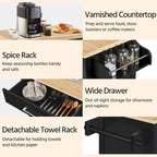 White/Black Rolling Kitchen Cart with Drawer, 2-Door Cabinet & Towel Rack, for 1 Person