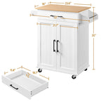 White/Black Rolling Kitchen Cart with Drawer, 2-Door Cabinet & Towel Rack, for 1 Person