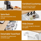 White/Black Rolling Kitchen Cart with Drawer, 2-Door Cabinet & Towel Rack, for 1 Person
