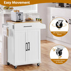 White/Black Rolling Kitchen Cart with Drawer, 2-Door Cabinet & Towel Rack, for 1 Person