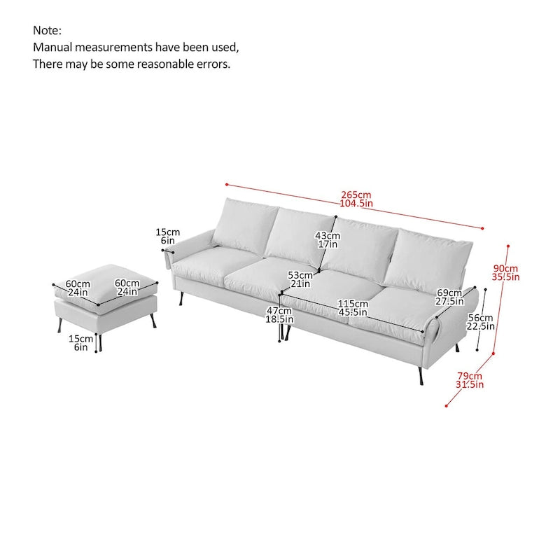 Modern Faux Leather L-Shaped Sofa with Convertible Ottoman