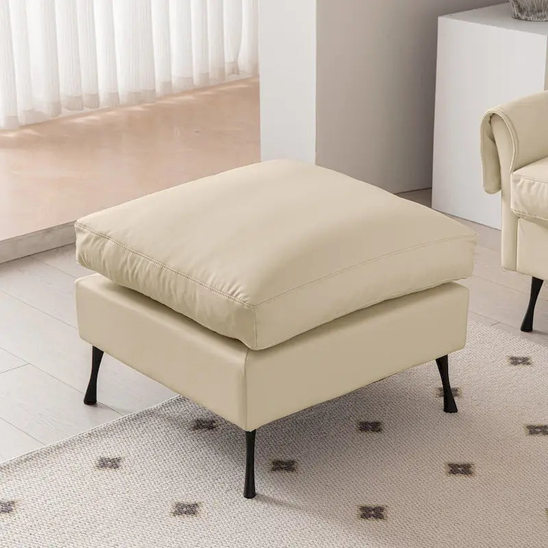 Modern Faux Leather L-Shaped Sofa with Convertible Ottoman