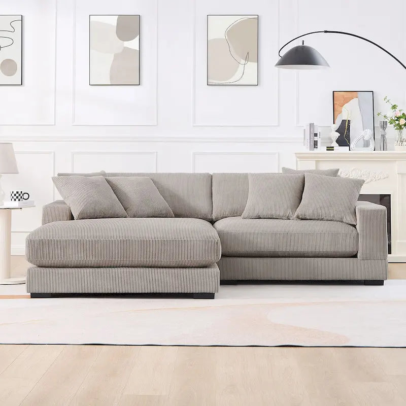 106.28inch Sectional Couch Covers L Shaped Corduroy Sofa Covers Chaise Lounge Cover 2 Pieces with 6pcs Pillows