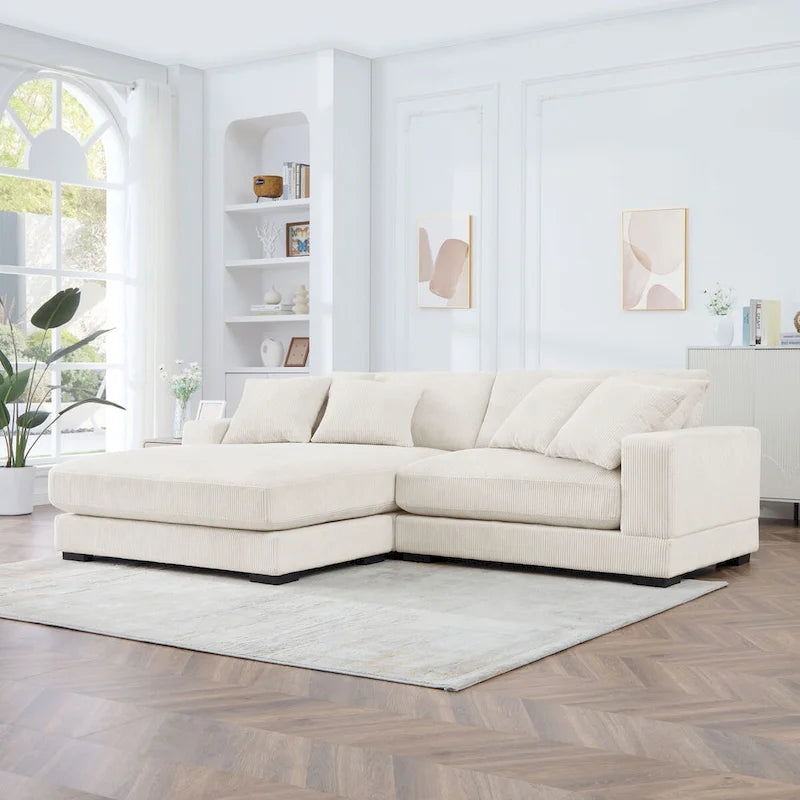 106.28inch Sectional Couch Covers L Shaped Corduroy Sofa Covers Chaise Lounge Cover 2 Pieces with 6pcs Pillows