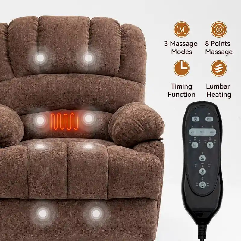 Chenille Large Electric Power Lift Massage & Heat, USB Port,Pockets
