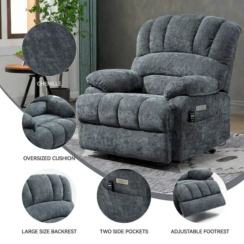 Chenille Large Electric Power Lift Massage & Heat, USB Port,Pockets