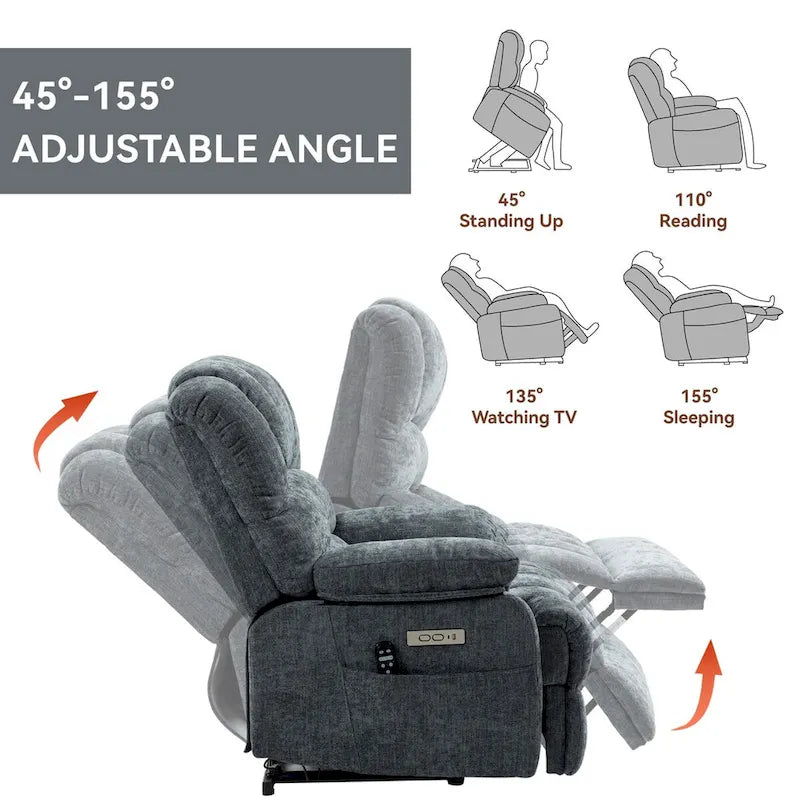 Chenille Large Electric Power Lift Massage & Heat, USB Port,Pockets