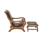 Teak Wood Handmade Upholstered Leather Accent Chair with Ottoman - Brown or Black - Roche River Decor