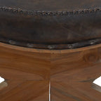 Teak Wood Handmade Upholstered Leather Accent Chair with Ottoman - Brown or Black - Roche River Decor