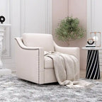 360 Degree Swivel Armchair Cotton linen fabric Ergonomic design Brass nail decorative armchair Living room chairs Black legs
