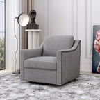 360 Degree Swivel Armchair Cotton linen fabric Ergonomic design Brass nail decorative armchair Living room chairs Black legs