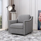 360 Degree Swivel Armchair Cotton linen fabric Ergonomic design Brass nail decorative armchair Living room chairs Black legs