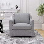 360 Degree Swivel Armchair Cotton linen fabric Ergonomic design Brass nail decorative armchair Living room chairs Black legs
