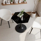 31.50 Modern Hexagonal Coffee Table with Printed Marble Top and Metal Base for Dining Room, Kitchen and Living Room