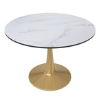Marbled White / Black / White Round Dining Table for 4 – MDF Top & Gold Steel Base