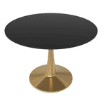 Marbled White / Black / White Round Dining Table for 4 – MDF Top & Gold Steel Base
